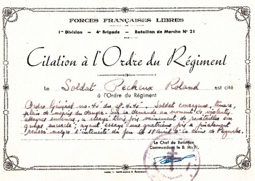 * Trésors d'Archives - Documents militaires du soldat Roland Pecheux (B.M.21)