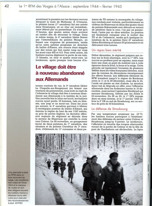 * Les avancées du 1er Régiment de Fusiliers Marins dans la Bataille des Vosges -21 au 25 novembre 1944, par Yoann Marliere
