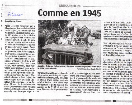 * Inauguration de la plaque aux soldats du Génie et de la Légion de la DFL à GRUSSENHEIM