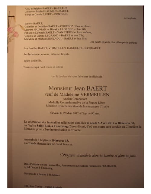* Jean BAERT (Train de la 1ère DFL, par son fils