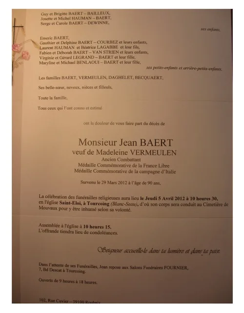 * Jean BAERT (Train de la 1ère DFL, par son fils 