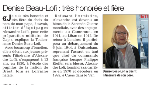 * Le nom d'Alexandre LOFI (1er BFM, 1er BFMC), donné à une PMM