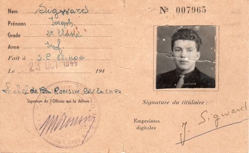 * L'A Dieu de la Fondation BM 24 Obenheim à son ami Joseph SIGWARD (4ème Brigade)