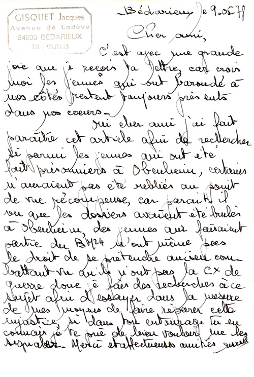 * Trésor d'archives - Lettre de Jacques Gisquet 
