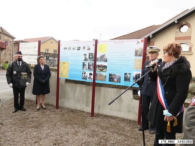 * Cérémonie du 77ème anniversaire de la Libération, le 14 nov. 2021, lors de l'inauguration de deux panneaux relatant le parcours de la 1ère DFL.