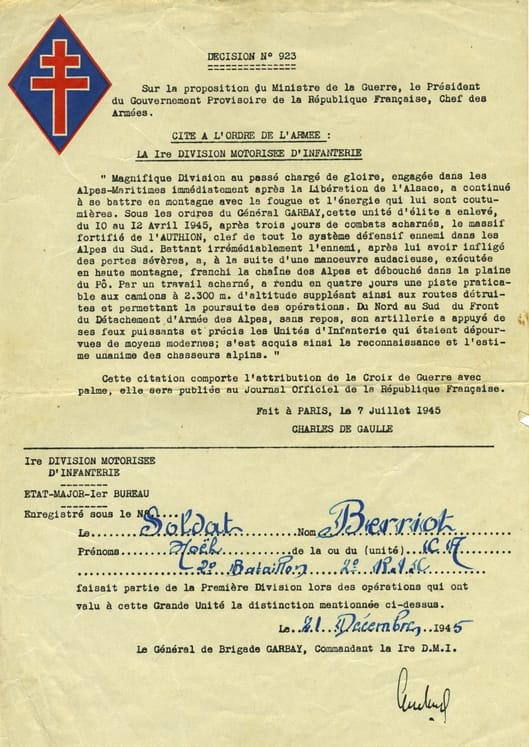 * Disparition de Noël BERIOT, Ancien du BM 5 de la 1ère DFL