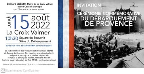 * 78e anniversaire du Débarquement de Provence : cérémonie du 15 aout 2022 à La Croix Valmer