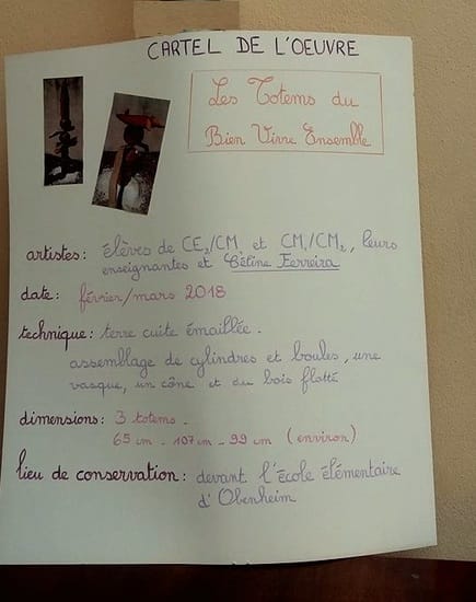 * Inauguration des totems fabriqués par les enfants des CE2-CM1-CM2 de l'école SABIN SALINAS d'Obenheim