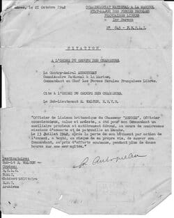 * FNFL - Hommage au courage du Lieutenant Edward Walton, unique rescapé du Chasseur 8 Rennes 