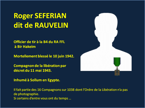 * Roger SEFERIAN (1er RA) Avis de recherche photo pour chercheurs et génalogistes (Ordre Libération et Association Anciens du 1er RAma, Héritier du 1er RA FFL)