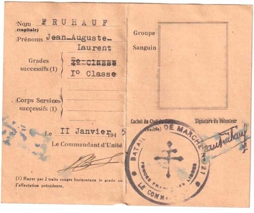 * Trésors d'archives...En hommage à un ancien du B.M 21 de la 1 ere DFL - Jean FRUHAUF