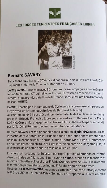 * La mémoire de Bernard SAVARY à l'honneur (FFL BIM à Bir Hakeim - FFI Groupe Lorraine 1942)