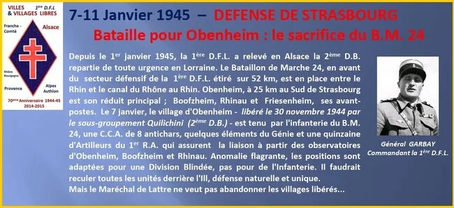 * 7 - 11 janvier 1945  -  DEFENSE DE STRASBOURG     OBENHEIM : le sacrifice du B.M. 24