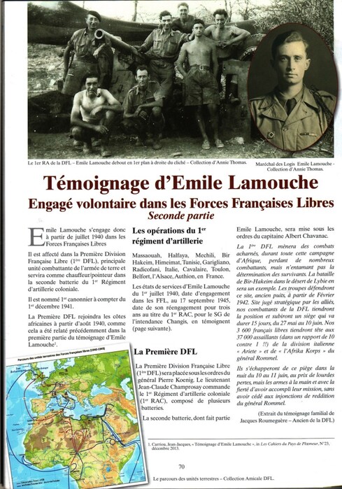 * Témoignage d'Emile LAMOUCHE engagé volontaire dans les FFL (1er RA) - seconde partie