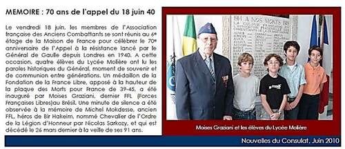 * Disparition au Brésil d'un Français Libre du Groupe des Orientales, Moises GRAZIANI (1er RA)