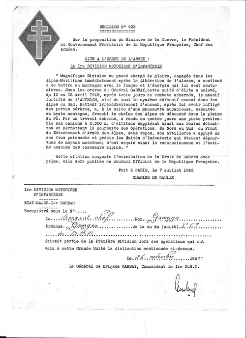 * Trésor d'archives...citations pour Georges Grange 