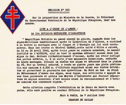 * Etape n° 50 - Alpes Maritimes 27 Avril- 8 Mai 1945 - Descente de la DFL en ITALIE - le B.M. 5 dans le Mentonnais
