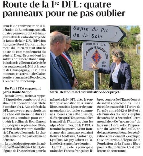* La Délégation pour la mémoire de la 1ère DFL et le projet de Route de la 1ère DFL