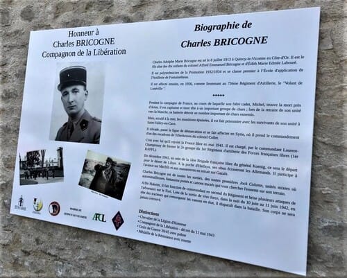 * Charles BRICOGNE, 1er Régiment d'Artillerie, honoré à Quincy-le-Vicomte (21)