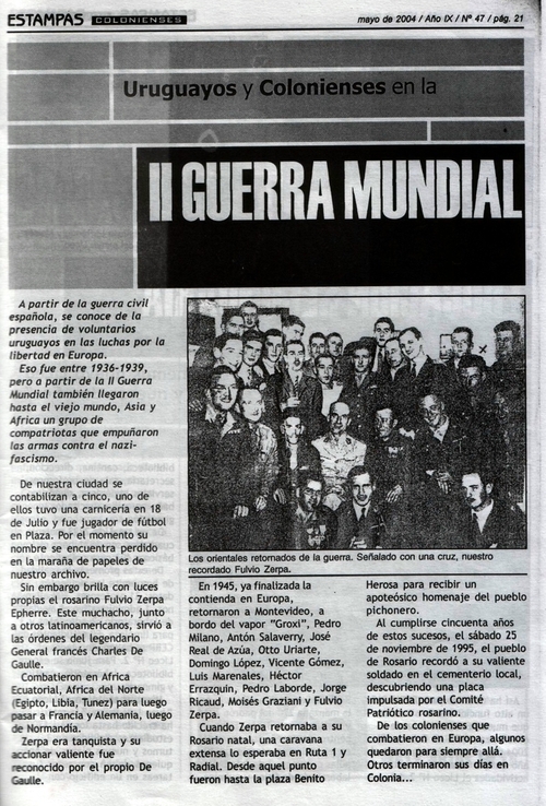 * Disparition au Brésil d'un Français Libre du Groupe des Orientales, Moises GRAZIANI