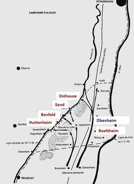 * Etape n° 35 - 8 et 9 janvier 1945 - Ostheim et le bois de  Pfifferwald : ultimes tentatives du BM XI pour rompre l'encerclement du BM 24