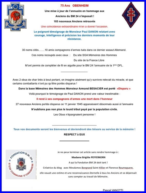 * Nouvelle mise à jour de l'annuaire des Anciens du B.M.24 de la 1ere DFL