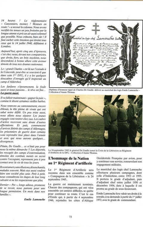* Témoignage d'Emile LAMOUCHE engagé volontaire dans les FFL (1er RA) - seconde partie