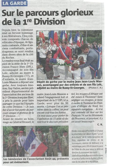 * 22 Aout 2014 : La Ville de LA GARDE a commémoré les combats pour sa Libération