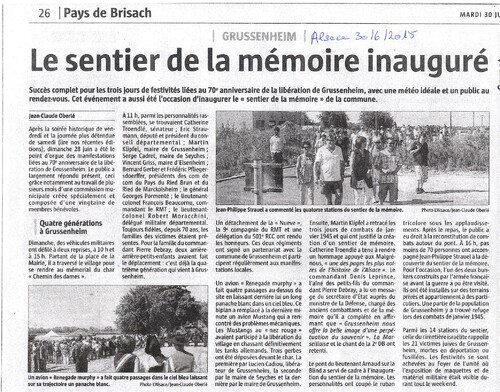 * Inauguration de la plaque aux soldats du Génie et de la Légion de la DFL à GRUSSENHEIM